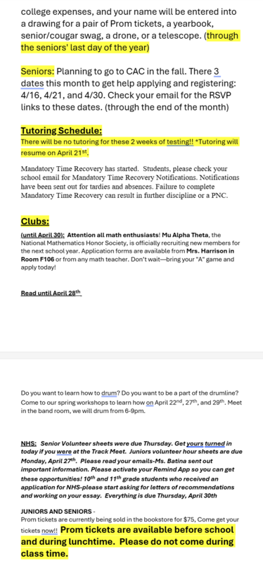 Announcements - April 13th