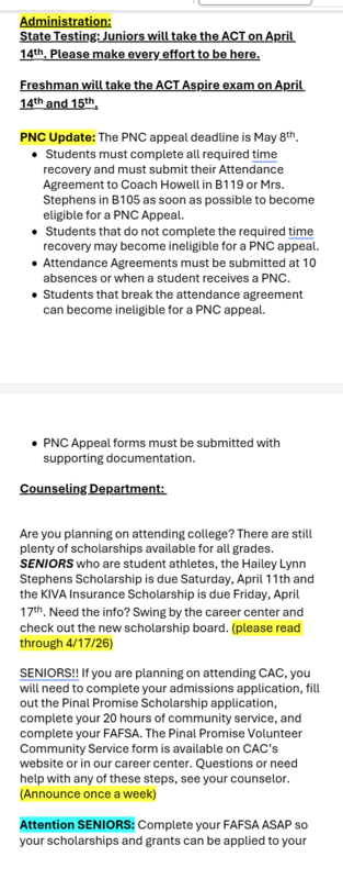 Announcements - April 13th