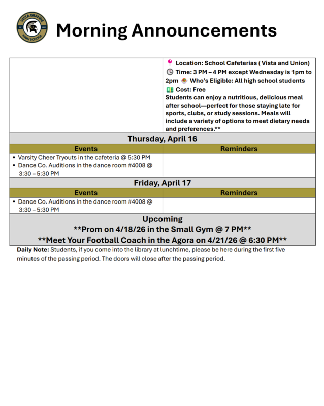 Announcements - April 13th-17th