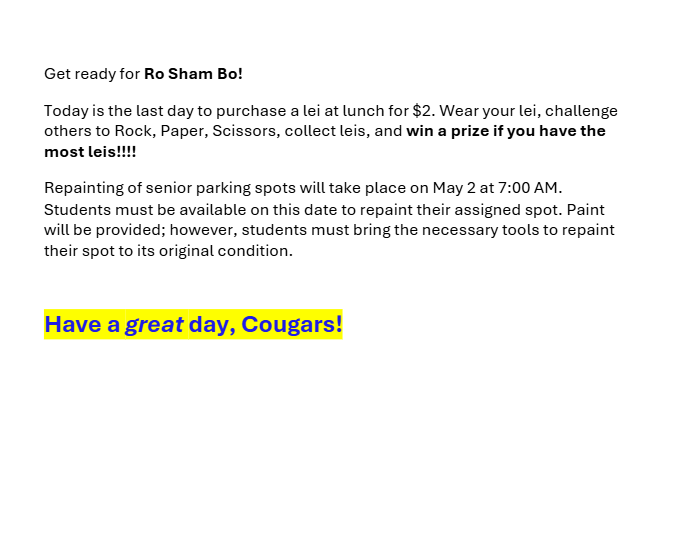 Announcements - April 14th