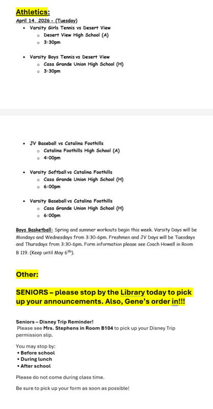 Announcements - April 14th