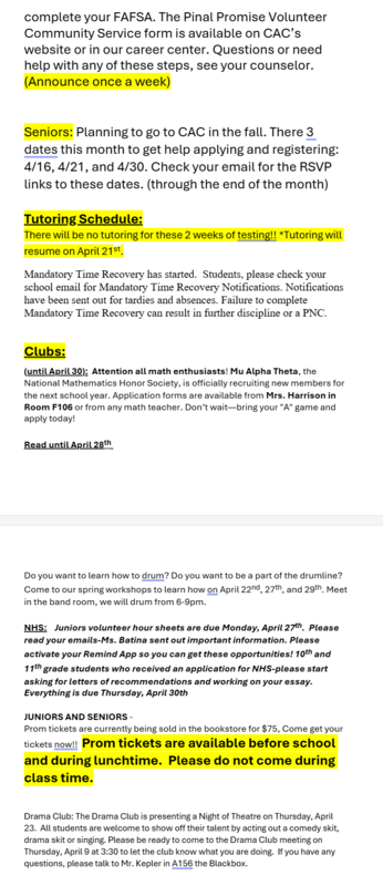 Announcements - April 14th