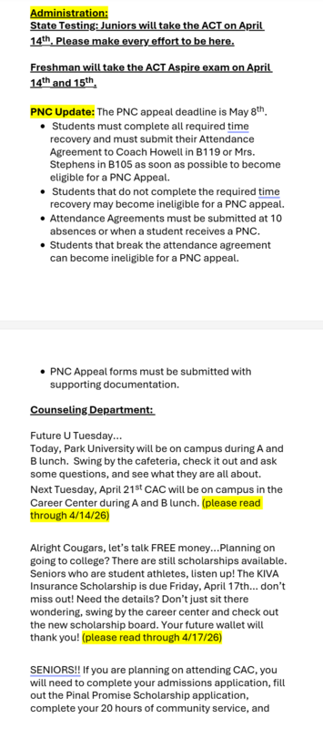 Announcements - April 14th