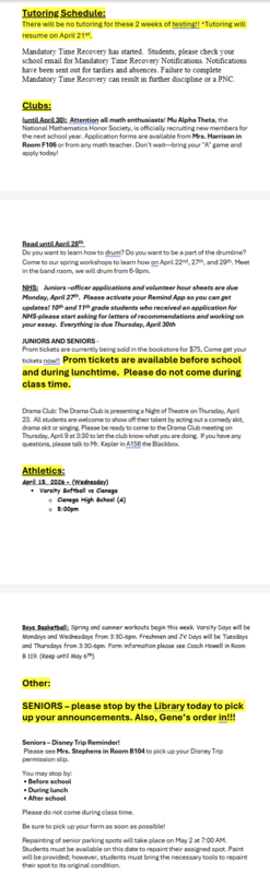 Announcements - April 15th