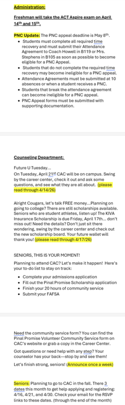 Announcements - April 15th