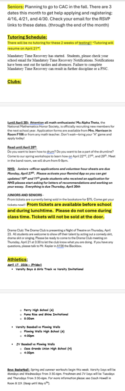 Announcements - April 17th