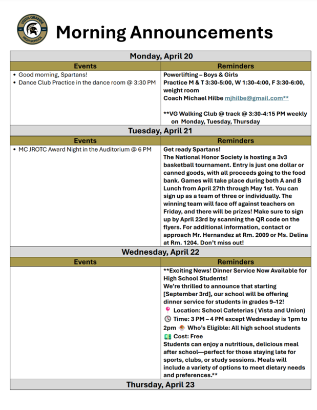 Announcements - April 20th