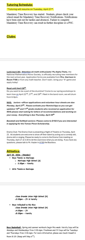 Announcements - April 20th