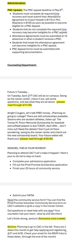 Announcements - April 20th