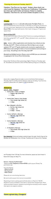 Announcements - April 21st