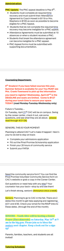 Announcements - April 21st