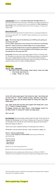 Announcements - April 22nd