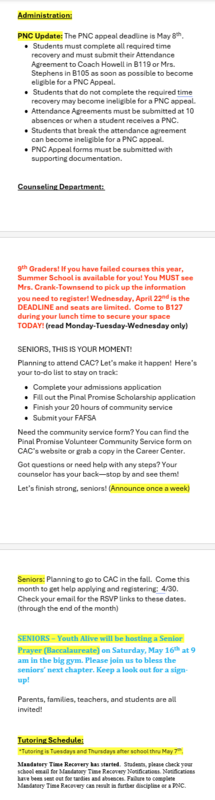 Announcements - April 22nd