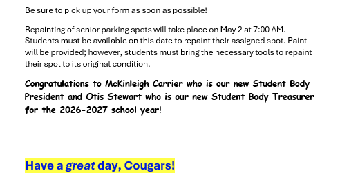 Announcements - April 23rd