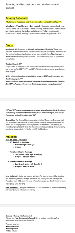 Announcements - April 23rd