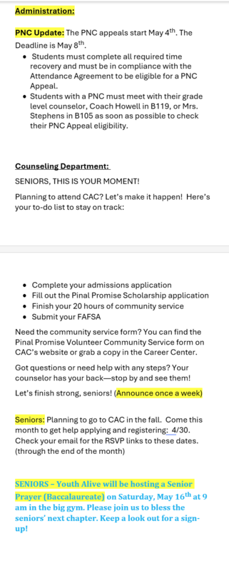 Announcements - April 23rd