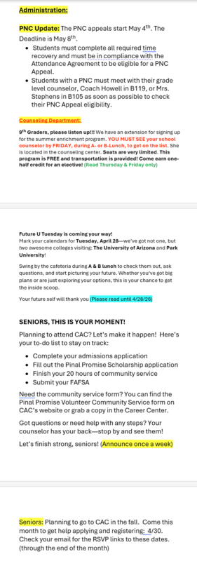 Announcements - April 24th