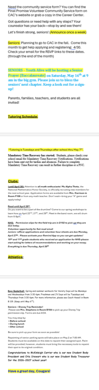 Announcements - April 27th