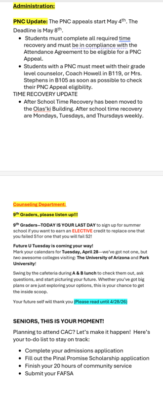 Announcements - April 27th