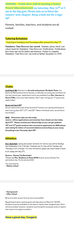 Announcements - April 28th