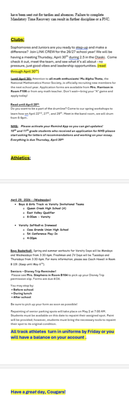 Announcements - April 29th