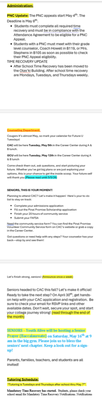 Announcements - April 29th