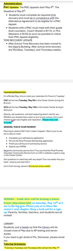 Announcements - May 1st