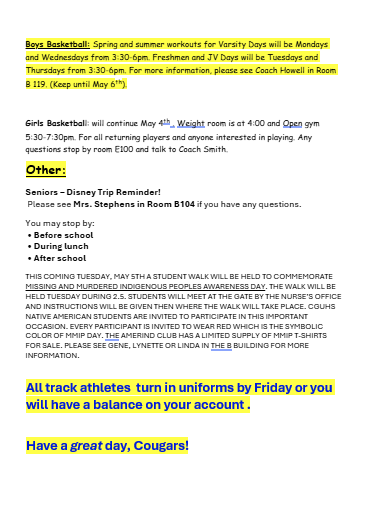 Announcements - May 4th