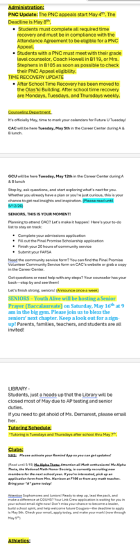 Announcements - May 4th