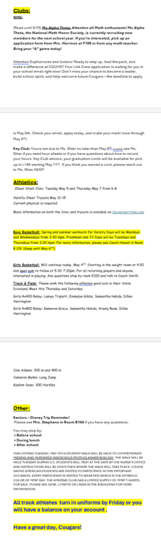 Announcements - May 5th