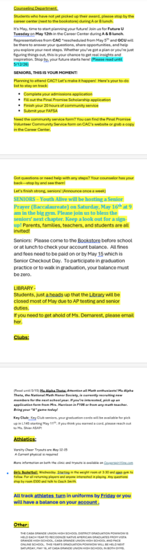Announcements - May 1th