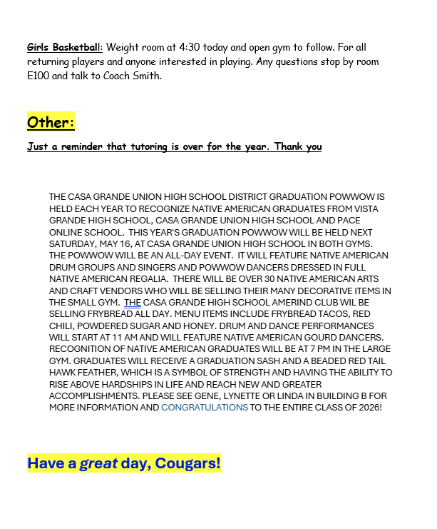 Announcements - May 12th