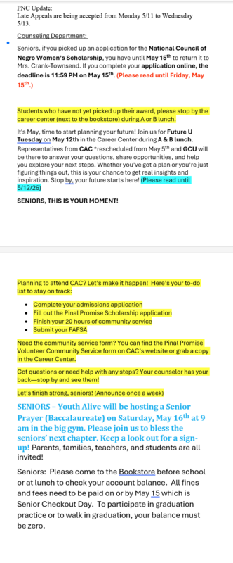 Announcements - May 12th