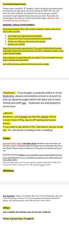 Announcements - May 18th