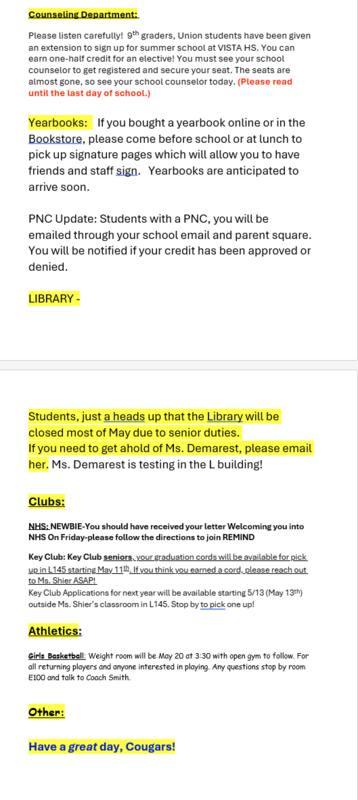 Announcements - May 19th