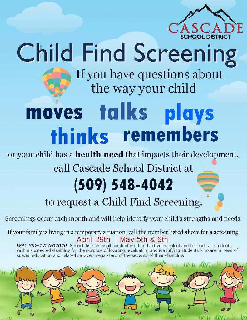 Child Find Screenings - April 29th, May 5th & 6th