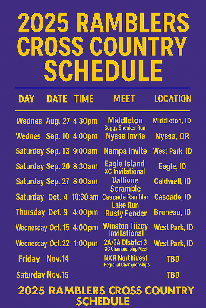 2025 Cross Country Schedule