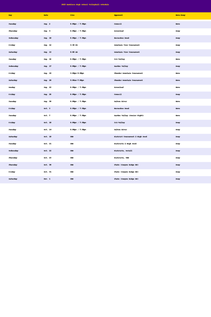2025 Volleyball Schedule