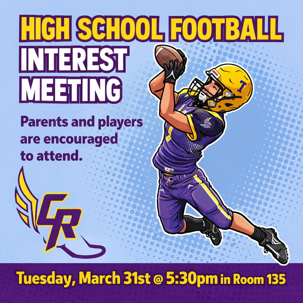 Coach Mike & Coach Mana would like to talk with parents and all players interested in HS football this fall.  Tuesday, March 31st @ 5:30pm in Room 135