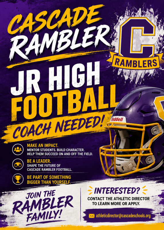Junior High Football Coaches needed.