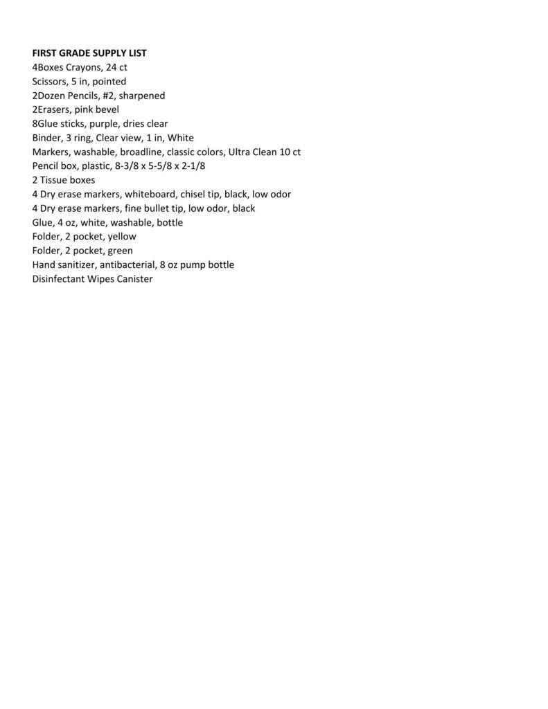 School supply list