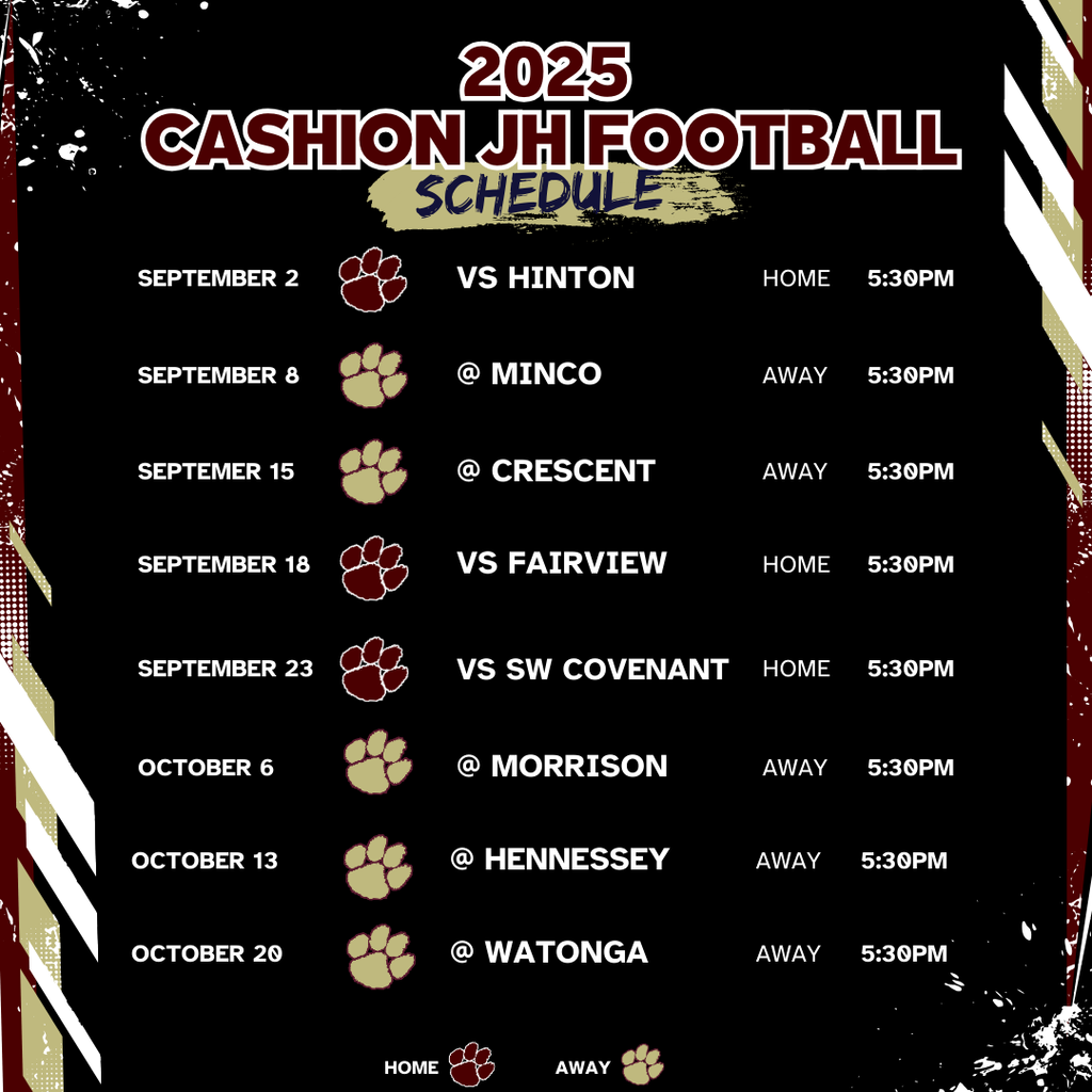 Cashion Junior High Football Schedule