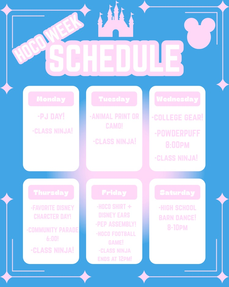 Hoco week activities graphic