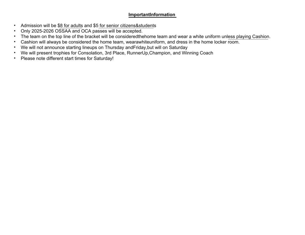 Updated Tournament Bracket