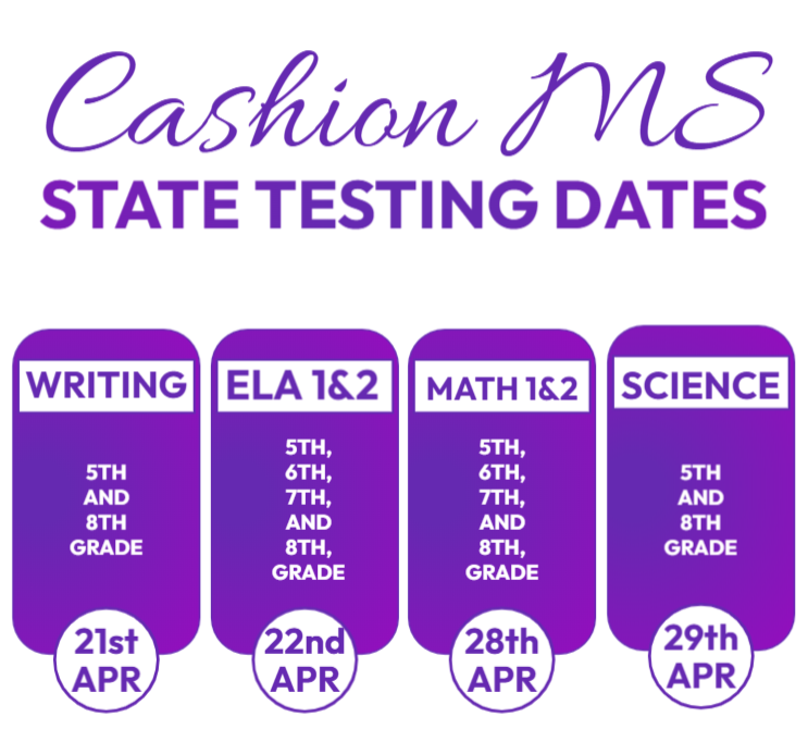 Cashion Middle School 2026 State Testing Dates