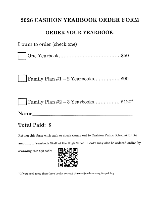 2026 Cashion Yearbook Order Form