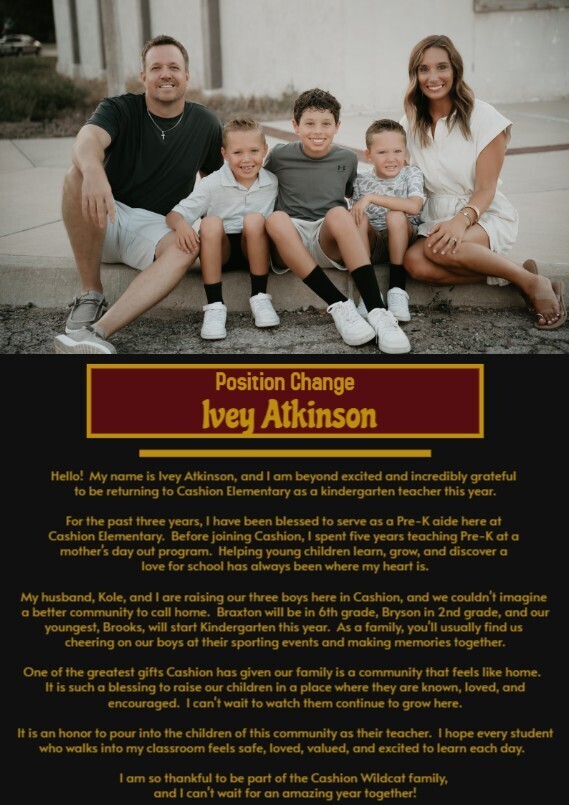 Welcome to your new position Mrs. Atkinson!