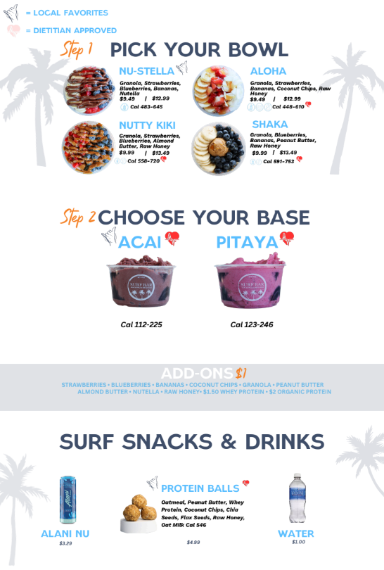 Surf Bar Menu
