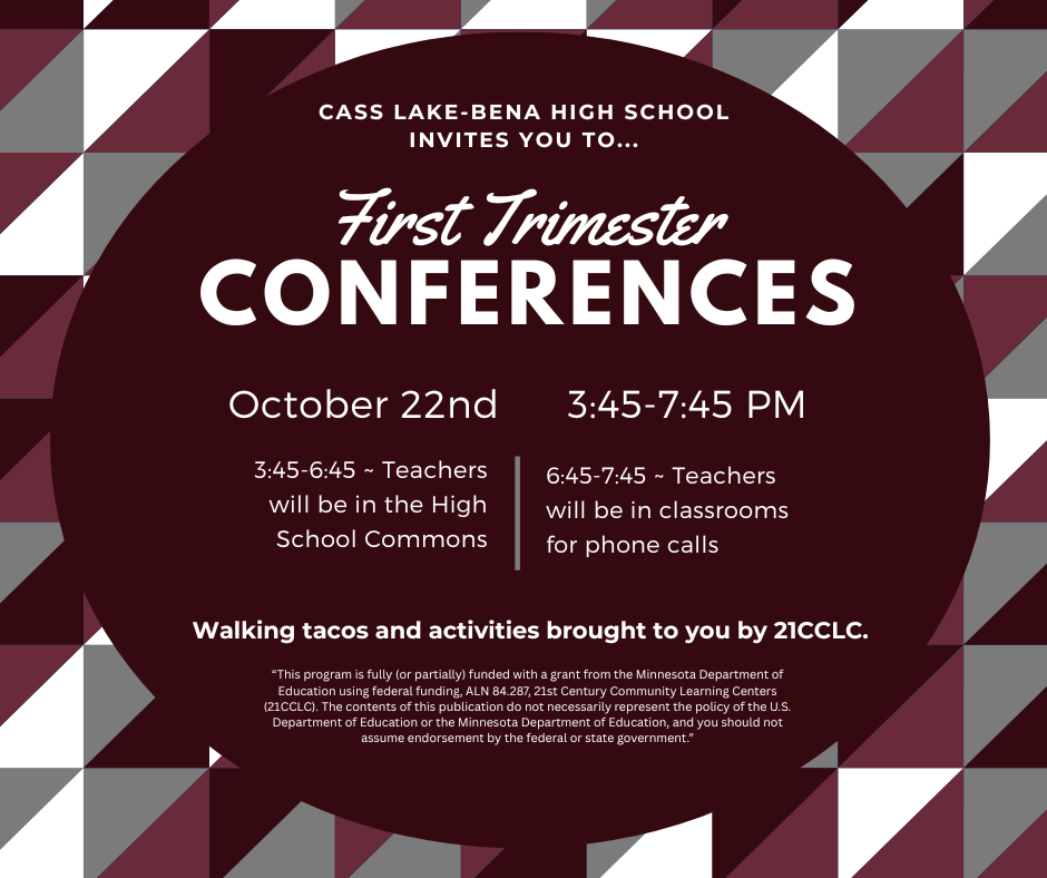 CLB High School Conferences are scheduled for October 22, 2025, from 3:45 to 7:45. This is an opportunity to meet with teachers and enjoy a meal. 