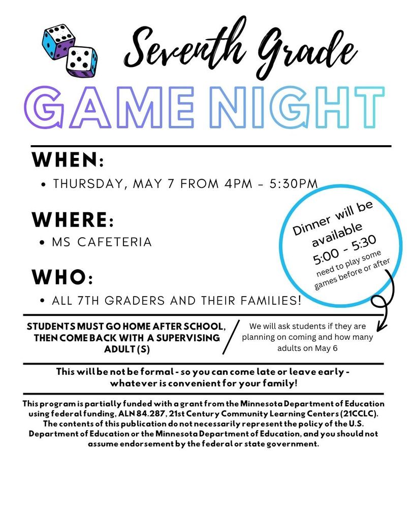 7th Grade Family Game Night Flyer